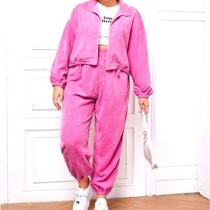 Cropped Pink Corduroy Jacket & Joggers